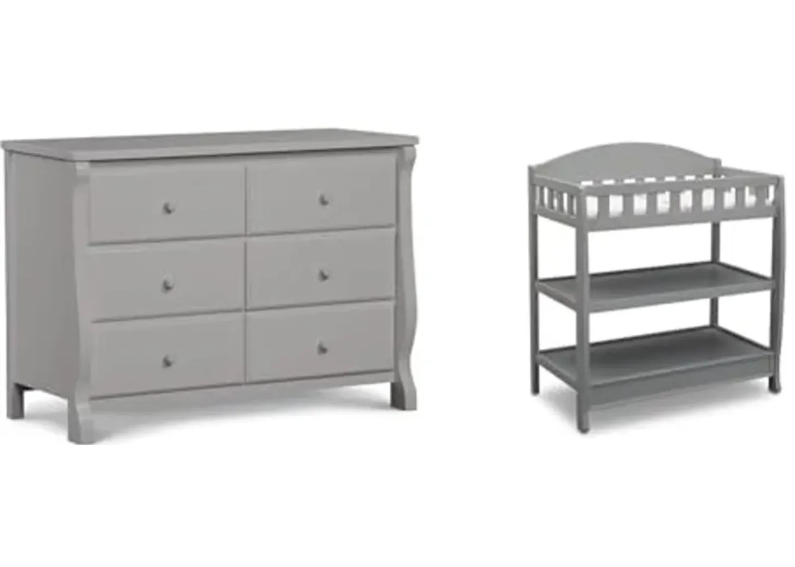 Delta Children Universal 6 Drawer Dresser with Interlocking Drawers - Greenguard Gold Certified, Grey & Infant Changing Table with Pad, Grey