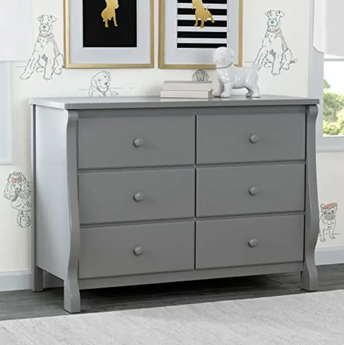 Delta Children Universal 6 Drawer Dresser with Interlocking Drawers - Greenguard Gold Certified, Grey & Bentley S Series 4-in-1 Convertible Baby Crib, White