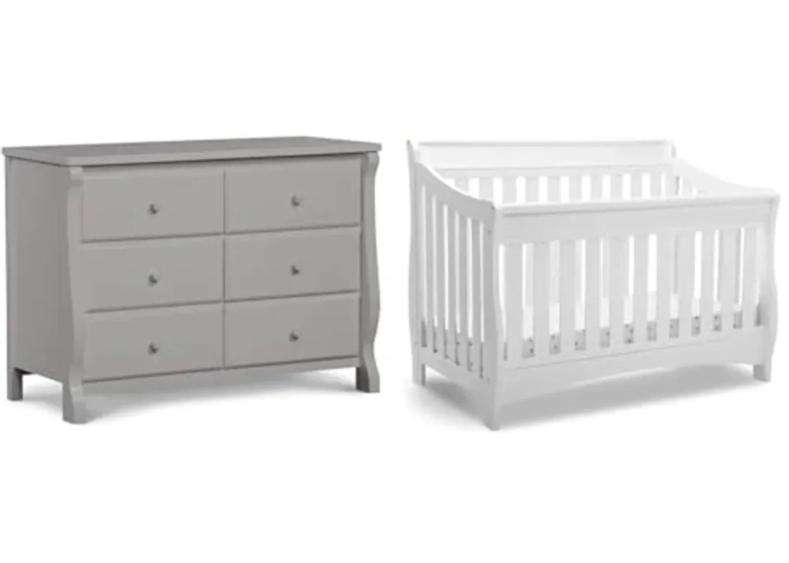 Delta Children Universal 6 Drawer Dresser with Interlocking Drawers - Greenguard Gold Certified, Grey & Bentley S Series 4-in-1 Convertible Baby Crib, White