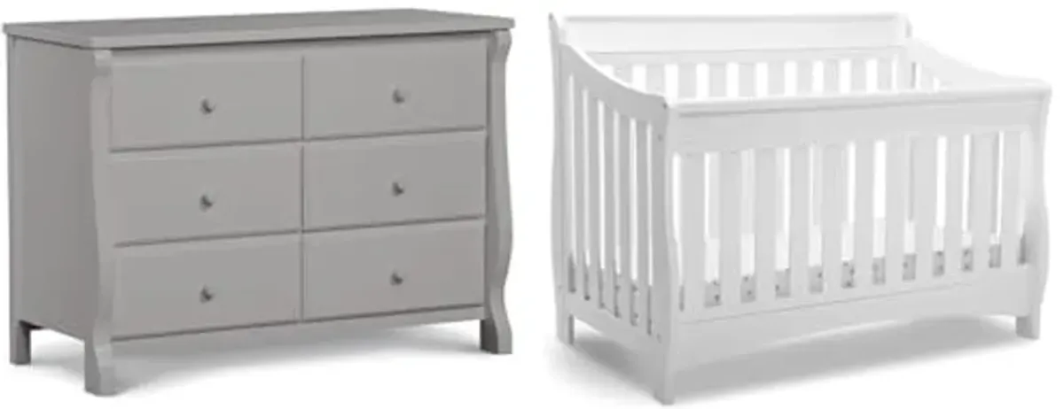 Delta Children Universal 6 Drawer Dresser with Interlocking Drawers - Greenguard Gold Certified, Grey & Bentley S Series 4-in-1 Convertible Baby Crib, White