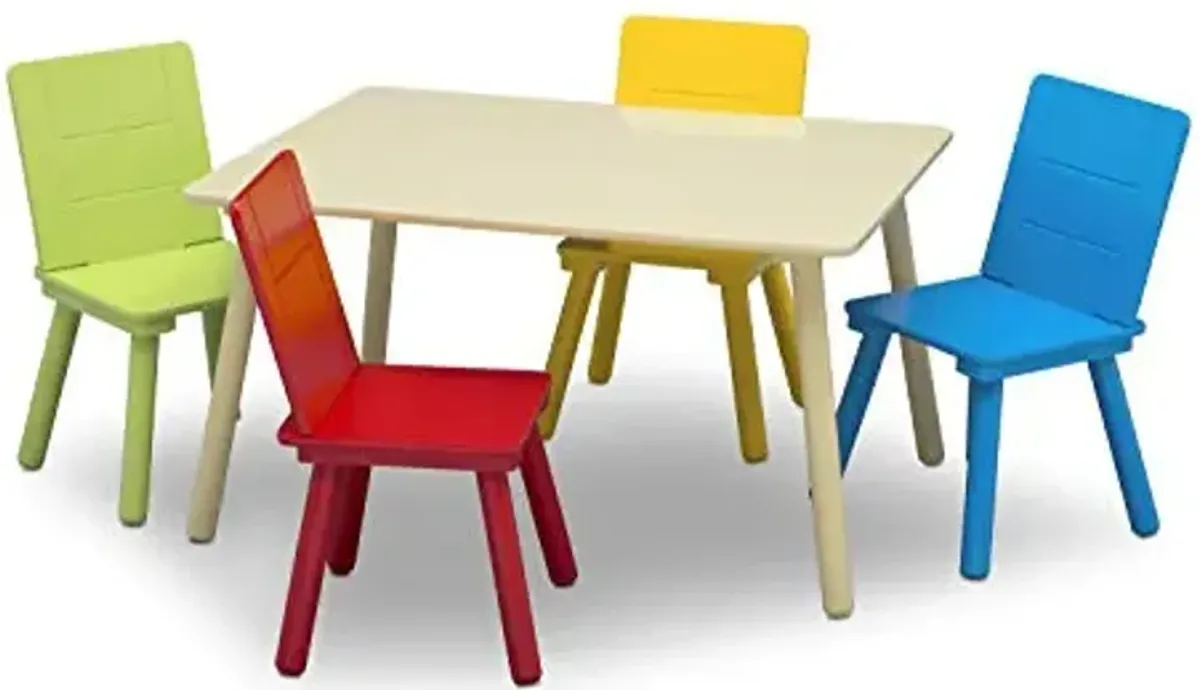 Delta Children Kids Table and Chair Set (4 Chairs Included), Natural/Primary & MySize Deluxe Toy Box - Greenguard Gold Certified, Bianca White