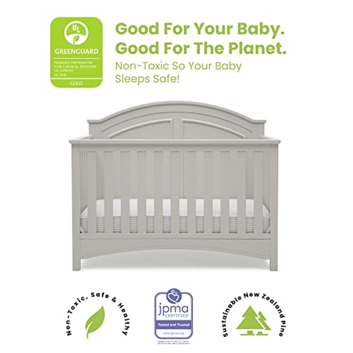 Delta Children Perry 6-in-1 Convertible Crib - Greenguard Gold Certified, Moonstruck Grey & Infant Changing Table with Pad, Grey