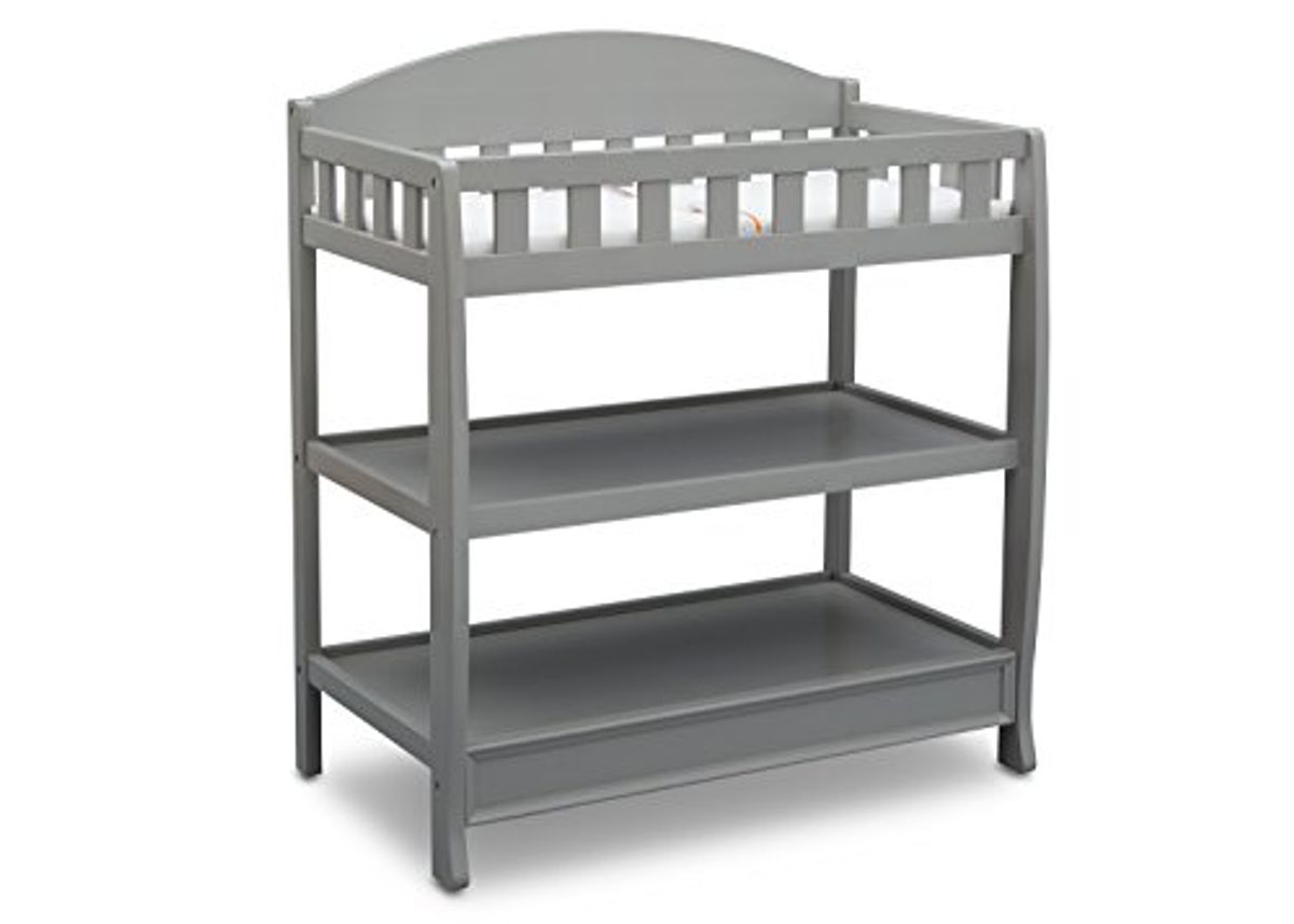 Delta Children Perry 6-in-1 Convertible Crib - Greenguard Gold Certified, Moonstruck Grey & Infant Changing Table with Pad, Grey