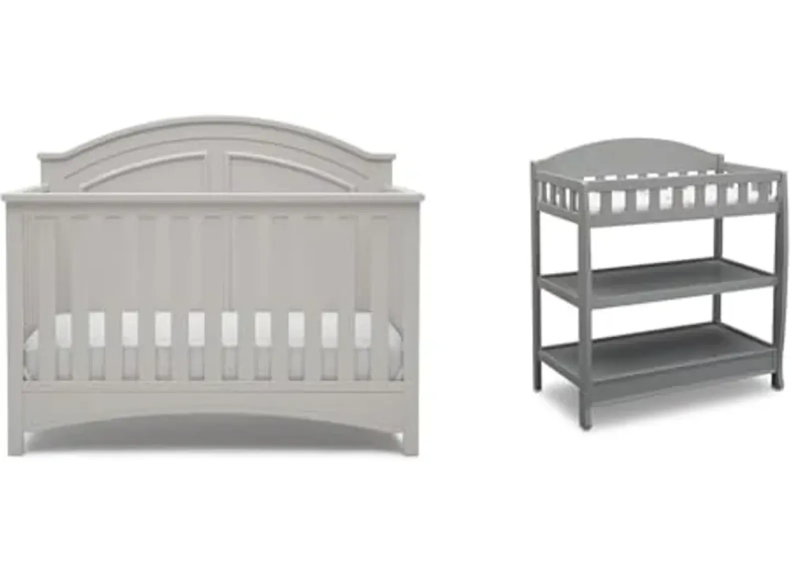 Delta Children Perry 6-in-1 Convertible Crib - Greenguard Gold Certified, Moonstruck Grey & Infant Changing Table with Pad, Grey