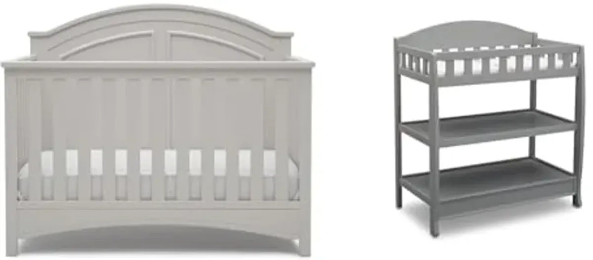 Delta Children Perry 6-in-1 Convertible Crib - Greenguard Gold Certified, Moonstruck Grey & Infant Changing Table with Pad, Grey