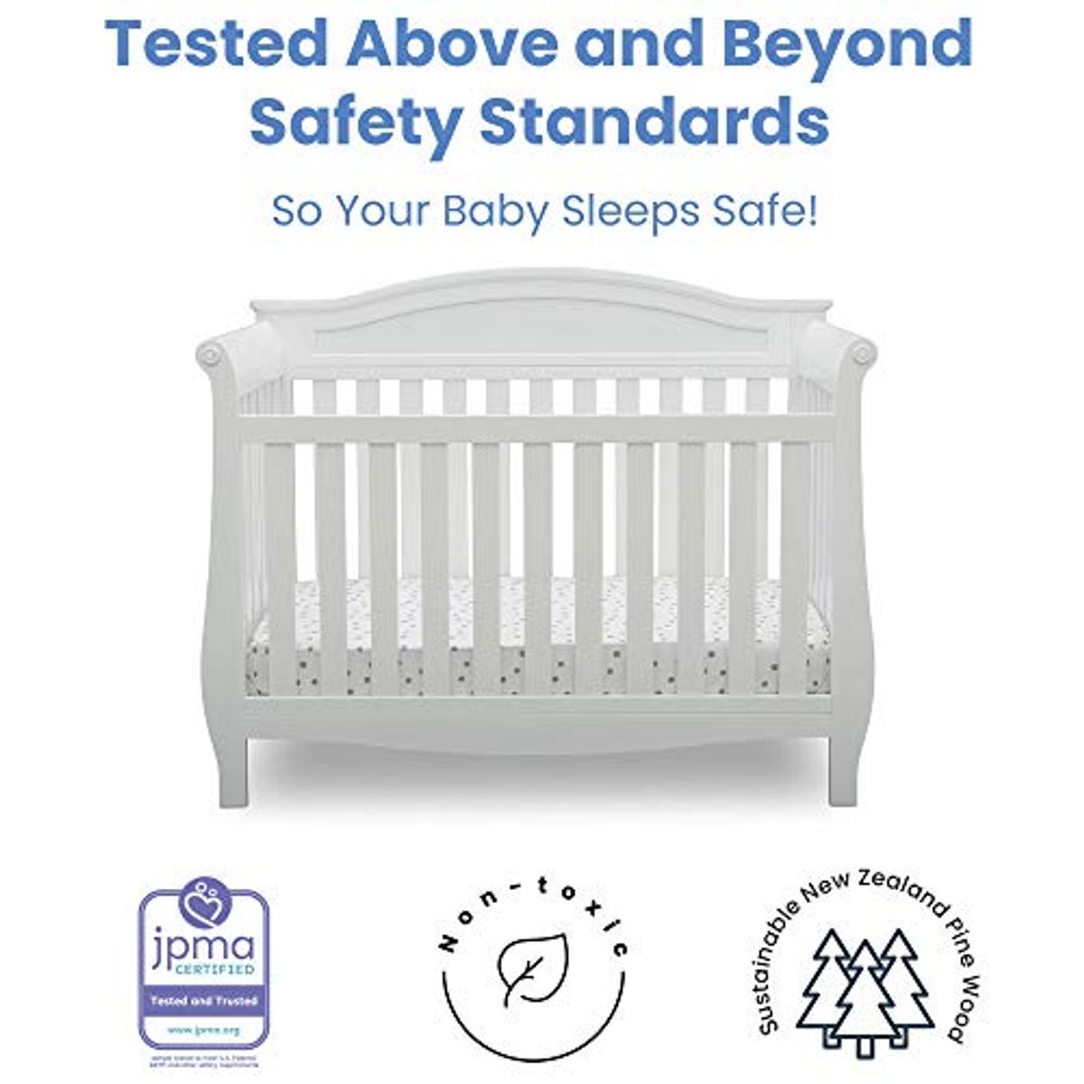 Delta Children Lancaster 4-in-1 Convertible Baby Crib, Bianca White & Contoured Changing Pad, White