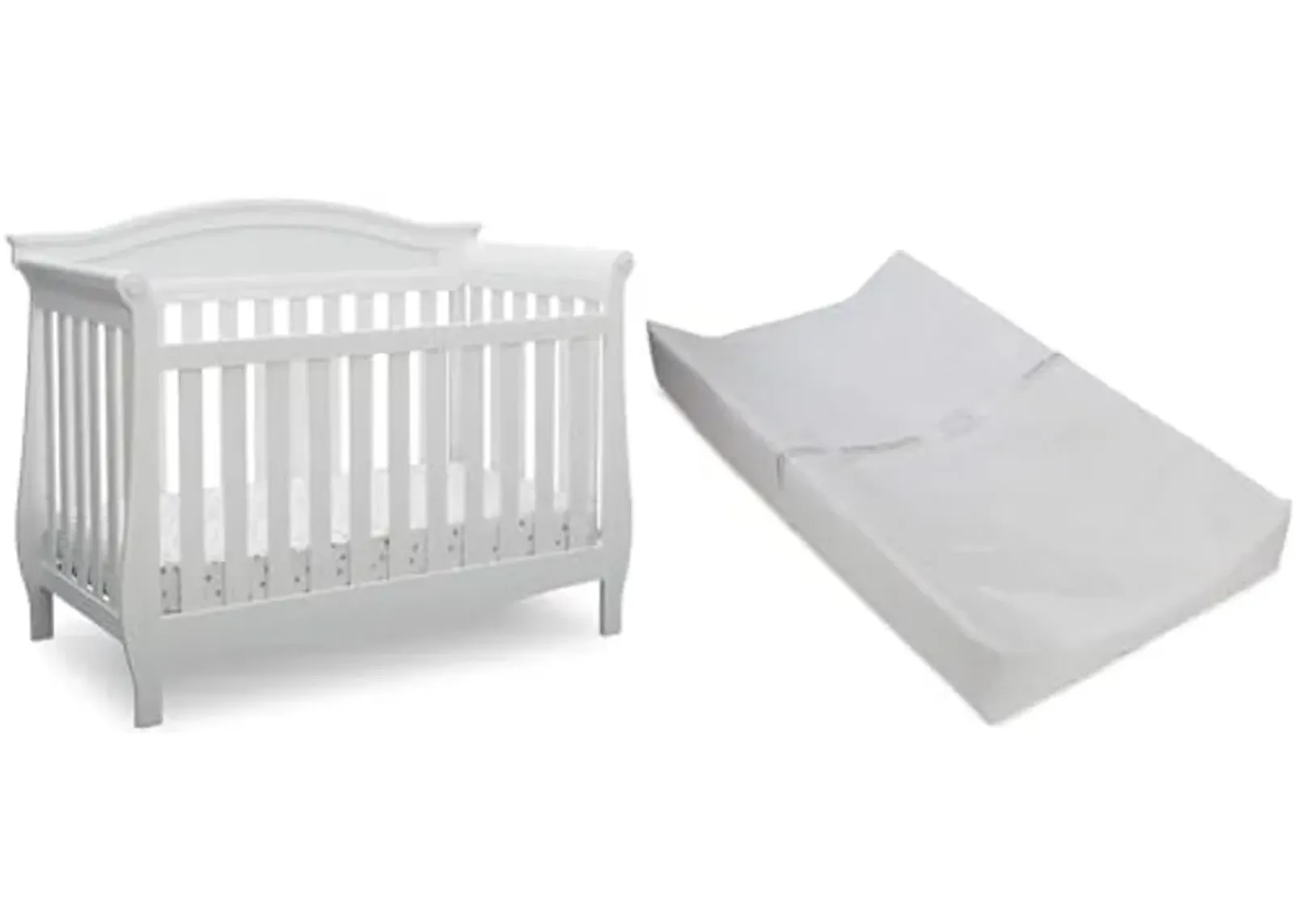 Delta Children Lancaster 4-in-1 Convertible Baby Crib, Bianca White & Contoured Changing Pad, White