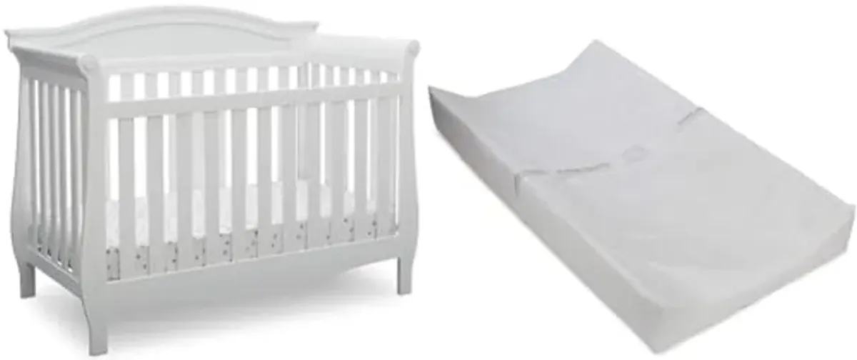 Delta Children Lancaster 4-in-1 Convertible Baby Crib, Bianca White & Contoured Changing Pad, White