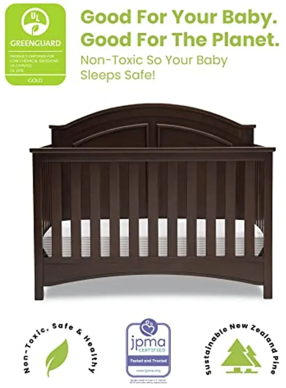 Delta Children Perry 6-in-1 Convertible Crib - Greenguard Gold Certified, Walnut Espresso & Infant Changing Table with Pad, Espresso Cherry