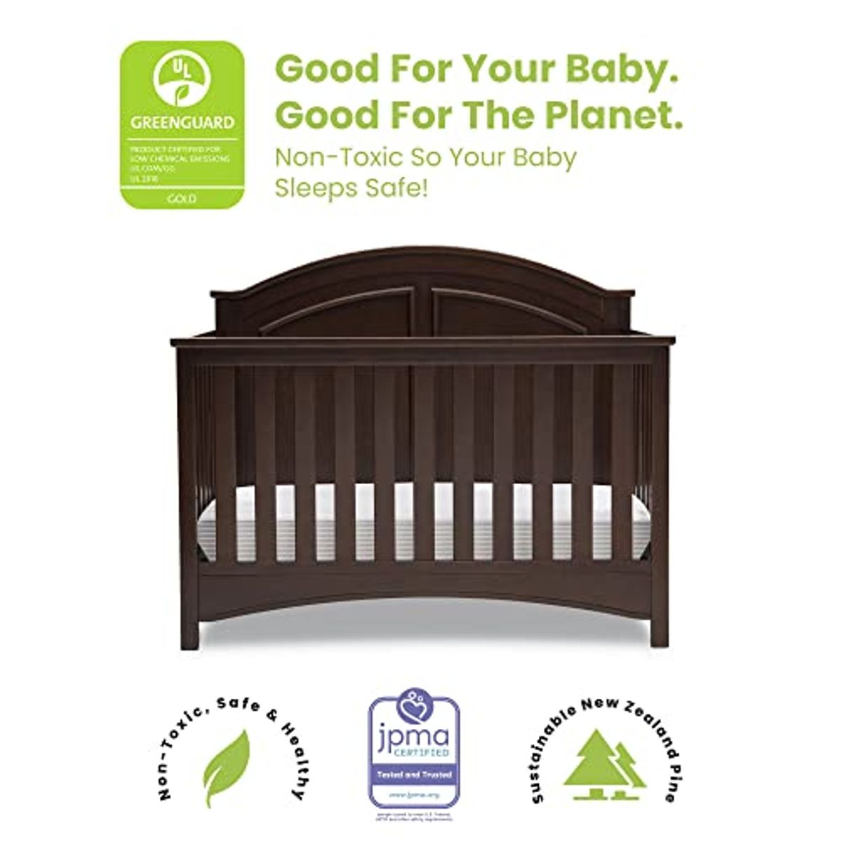 Delta Children Perry 6-in-1 Convertible Crib - Greenguard Gold Certified, Walnut Espresso & Infant Changing Table with Pad, Espresso Cherry