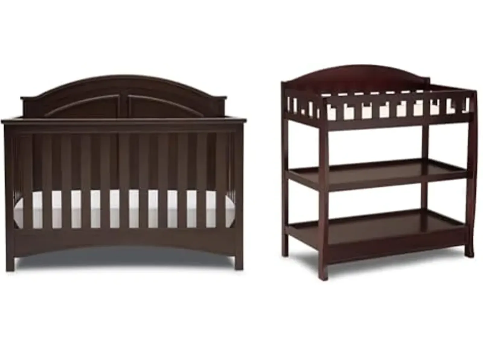 Delta Children Perry 6-in-1 Convertible Crib - Greenguard Gold Certified, Walnut Espresso & Infant Changing Table with Pad, Espresso Cherry