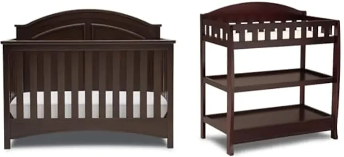 Delta Children Perry 6-in-1 Convertible Crib - Greenguard Gold Certified, Walnut Espresso & Infant Changing Table with Pad, Espresso Cherry