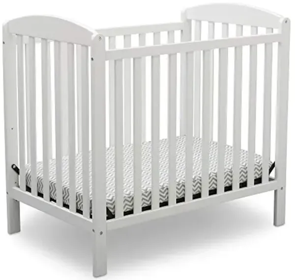 Delta Children Emery Mini Convertible Baby Crib with 2.75-inch Mattress, Bianca White & Serta SleepTrue Mini Crib Mattress, Premium Sustainably Sourced Fiber Core