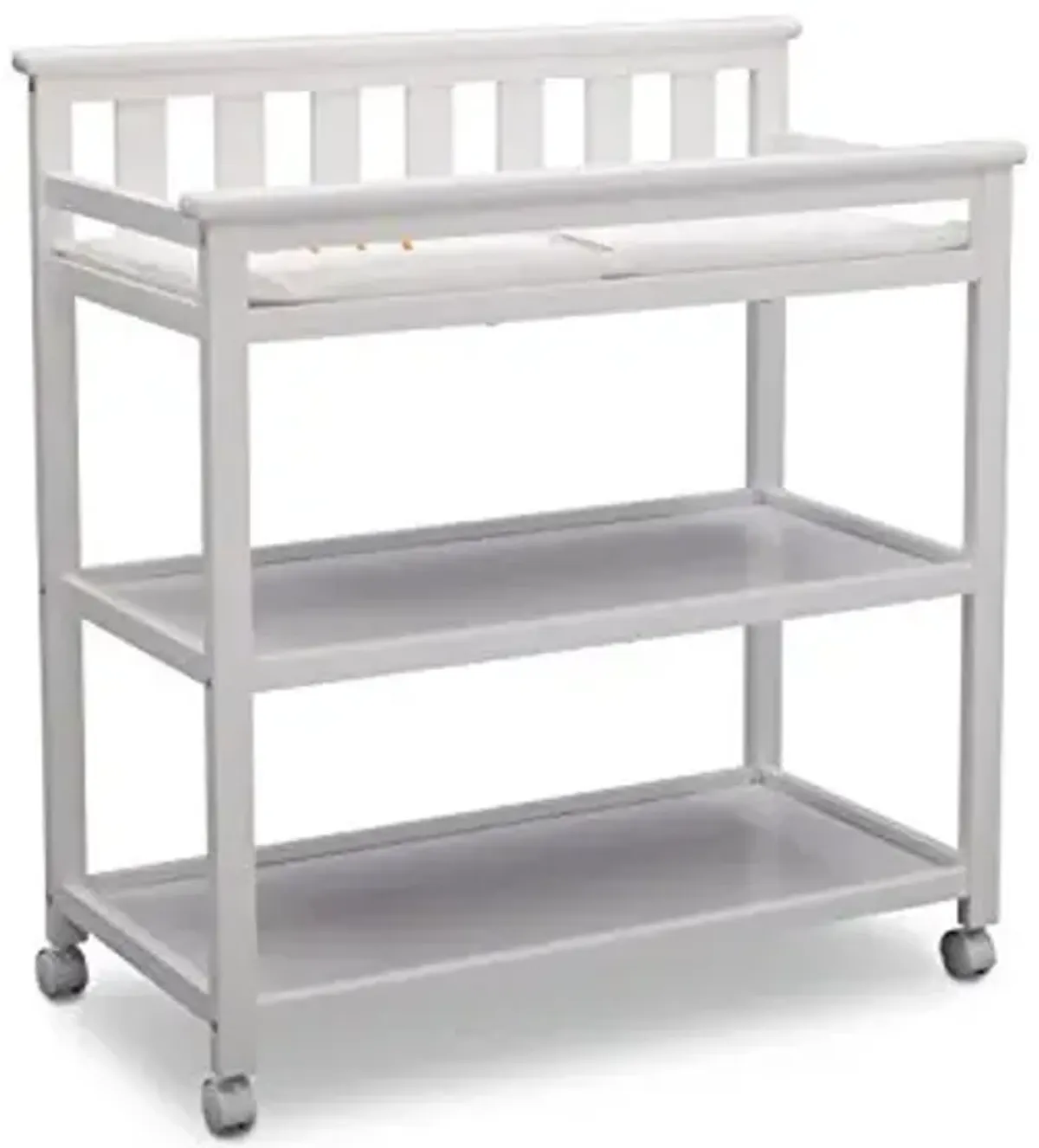 Delta Children Flat Top Changing Table with Wheels and Changing Pad - Greenguard Gold Certified & Foam Contoured Changing Pad with Waterproof Cover