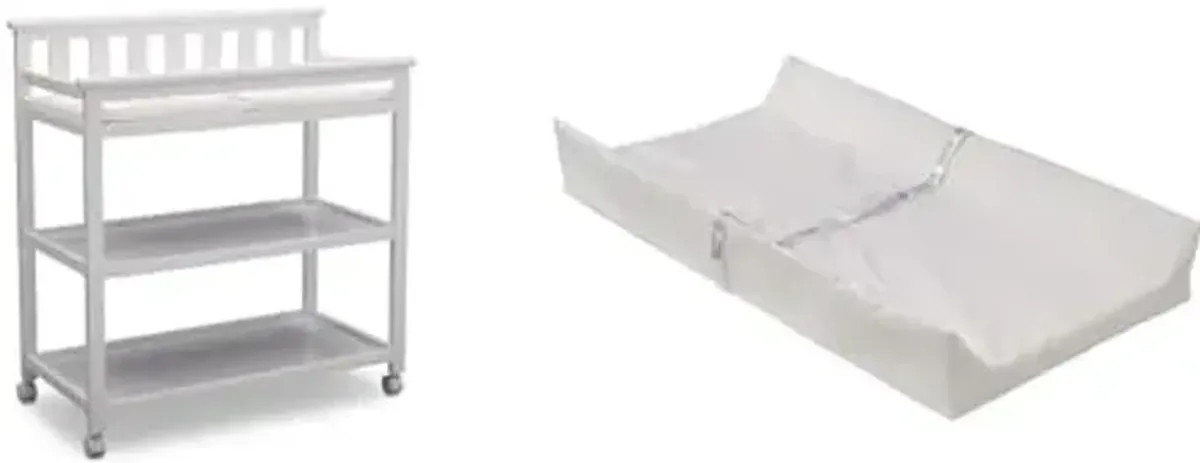 Delta Children Flat Top Changing Table with Wheels and Changing Pad - Greenguard Gold Certified & Foam Contoured Changing Pad with Waterproof Cover