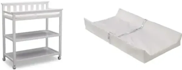 Delta Children Flat Top Changing Table with Wheels and Changing Pad - Greenguard Gold Certified & Foam Contoured Changing Pad with Waterproof Cover