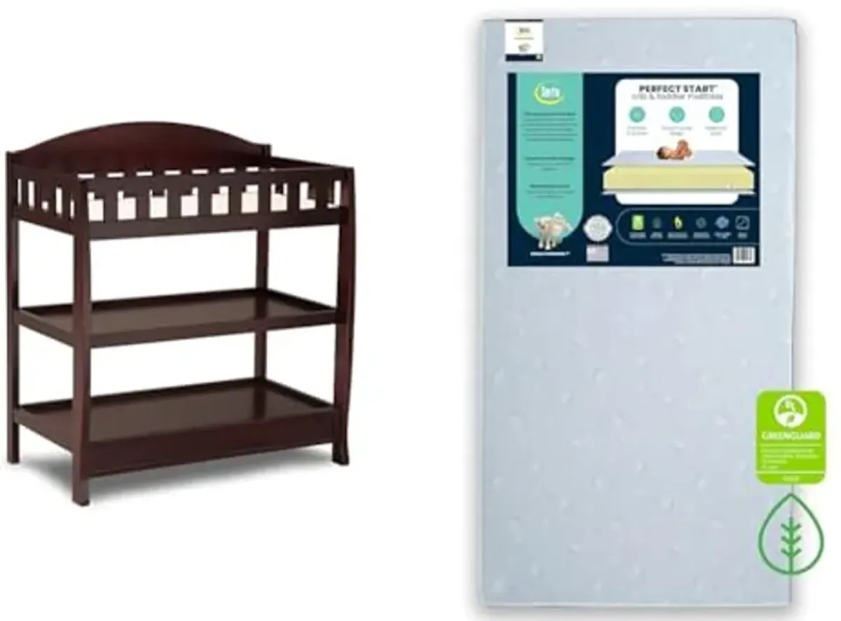 Delta Children Infant Changing Table with Pad, Espresso Cherry & Serta Perfect Start Dual Sided Baby Crib Mattress & Toddler Mattress - Waterproof