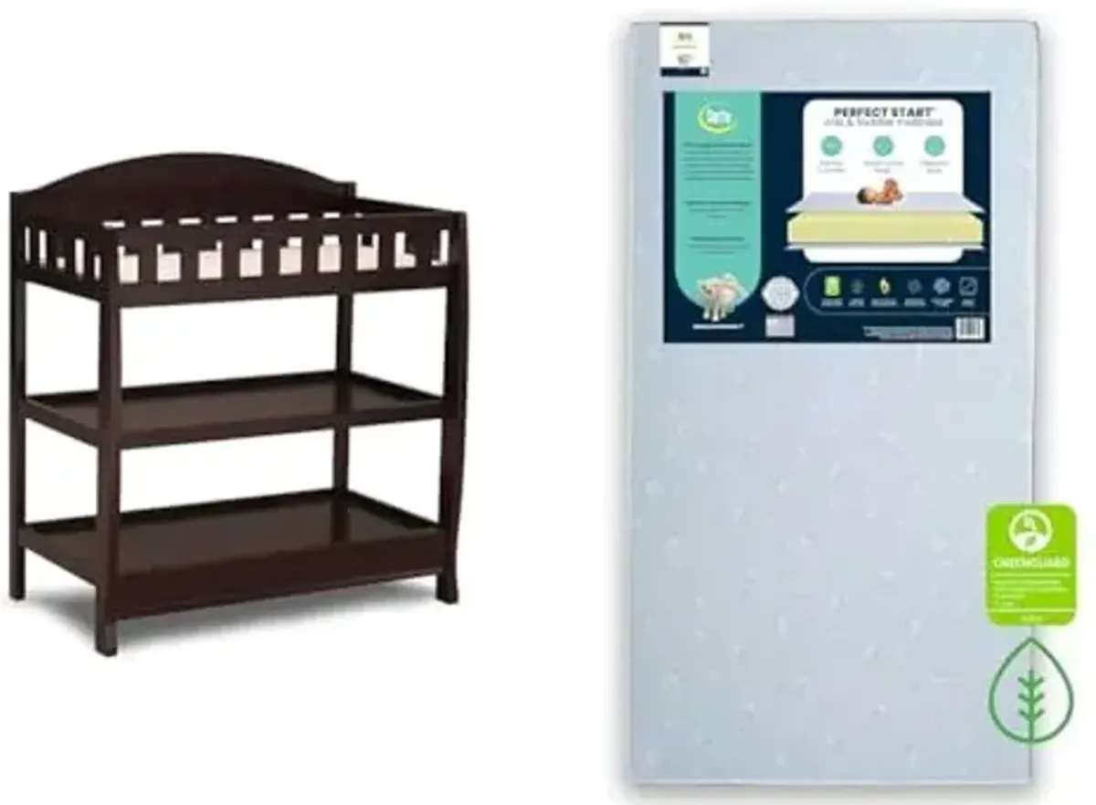 Delta Children Infant Changing Table with Pad, Dark Chocolate & Serta Perfect Start Dual Sided Baby Crib Mattress & Toddler Mattress - Waterproof