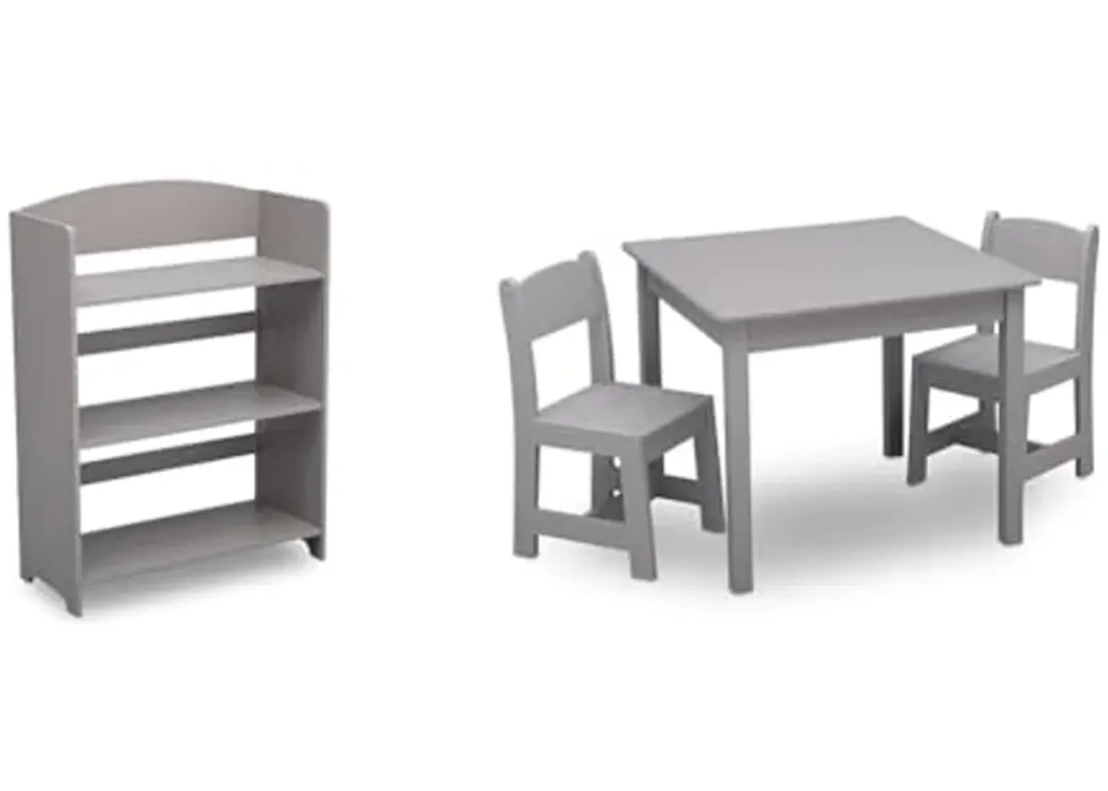 Delta Children MySize Bookshelf - Greenguard Gold Certified, Grey & MySize Kids Wood Table and Chair Set (2 Chairs Included) - Ideal for Arts & Crafts