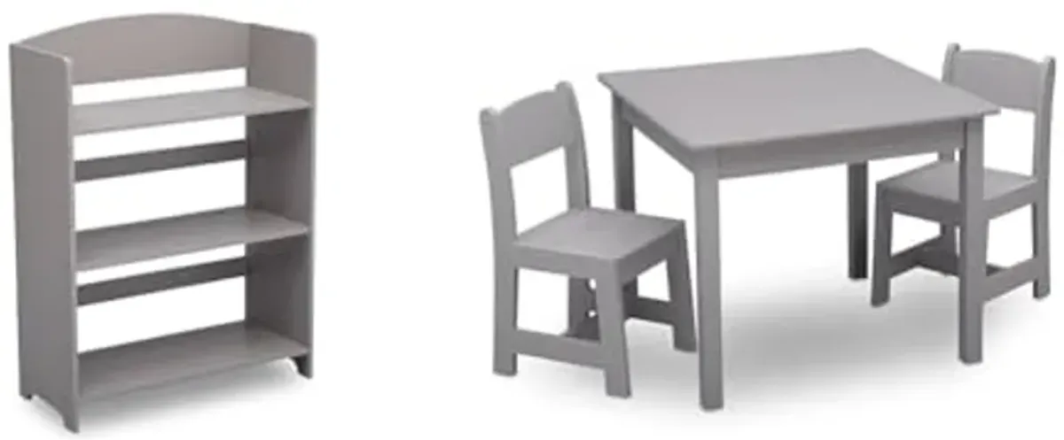 Delta Children MySize Bookshelf - Greenguard Gold Certified, Grey & MySize Kids Wood Table and Chair Set (2 Chairs Included) - Ideal for Arts & Crafts