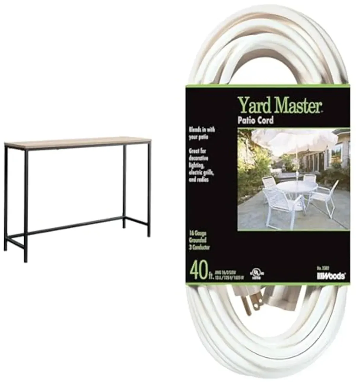 Sauder North Avenue Sofa Table, L: 41.50" x W: 11.50" x H: 28.03", Charter Oak Finish & Yard Master 992382 White Patio 40-Foot; 3-Pronged; 16 Gauge Extension Cord; 13 AMPS; 125 Volts