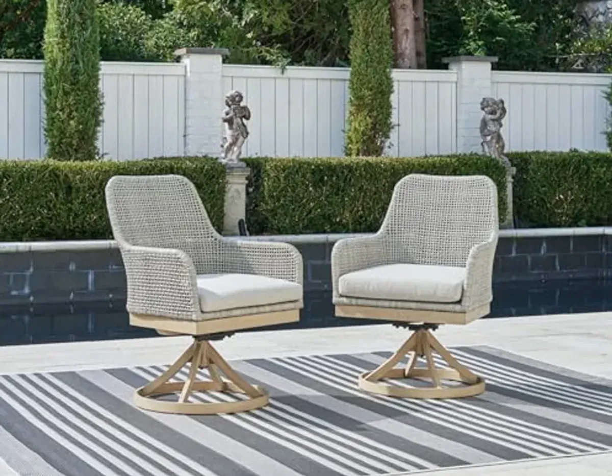 Signature Design by Ashley Seton Creek Outdoor Swivel Dining Chair, Set of 2, 25" W x 26" D x 36" H, Light Brown & Light Gray