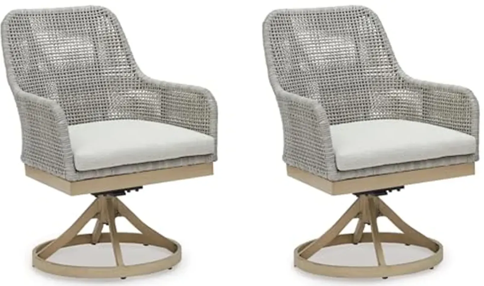 Signature Design by Ashley Seton Creek Outdoor Swivel Dining Chair, Set of 2, 25" W x 26" D x 36" H, Light Brown & Light Gray