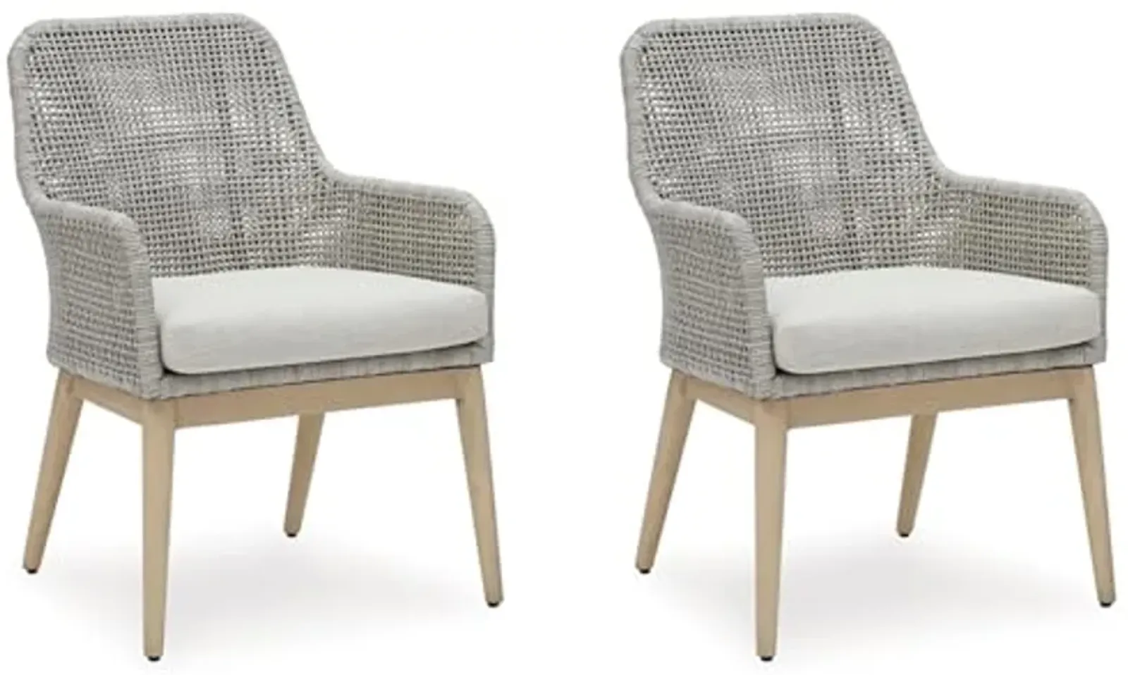 Signature Design by Ashley Seton Creek Outdoor Dining Arm Chair, Set of 2, 25" W x 24" D x 36" H, Light Brown & Light Gray