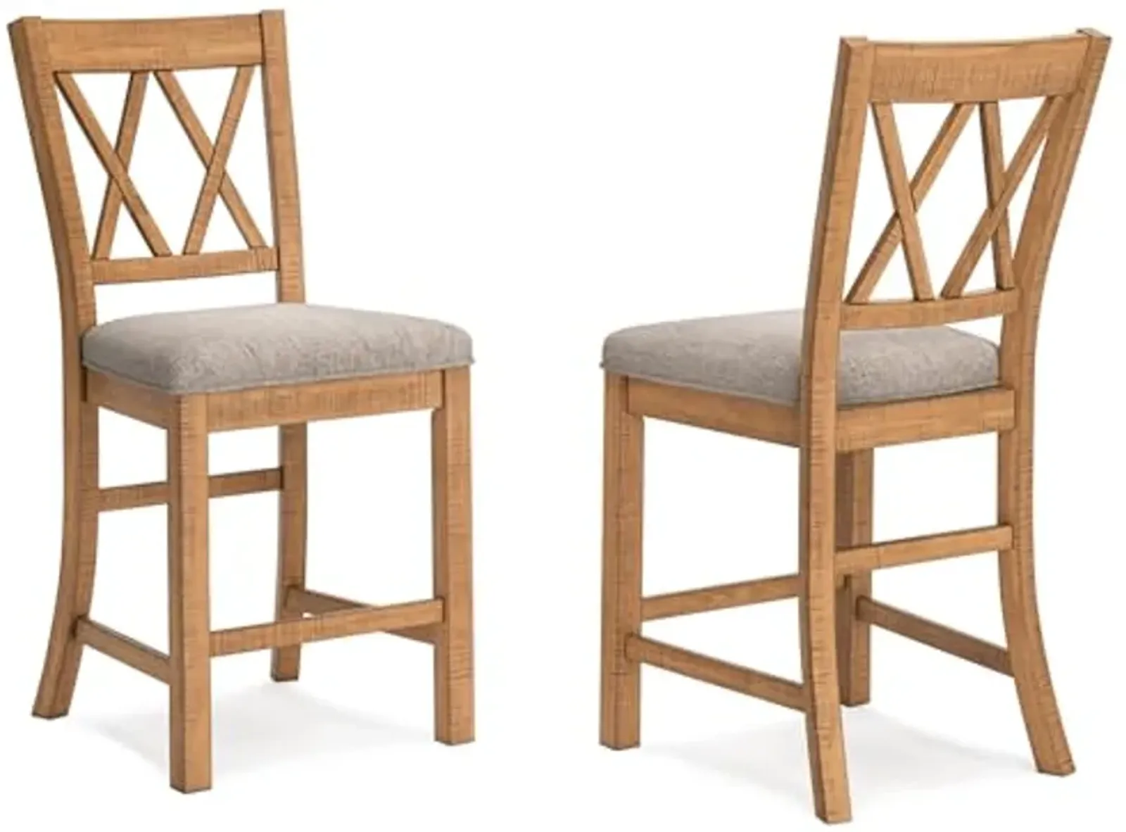 Signature Design by Ashley Havonplane Rustic Armless 25.63" Counter Height Upholstered Bar Stool with Foot Rest, Set of 2, Light Brown & Light Gray