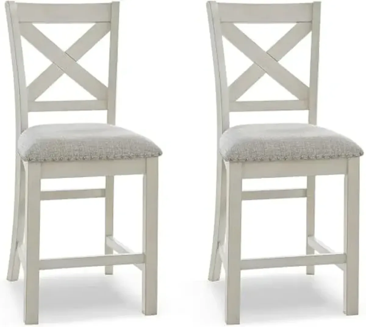 Signature Design by Ashley Robbinsdale Farmhouse Armless 24.75" Counter Height Upholstered Bar Stool with Foot Rest, Set of 2, White & Light Gray