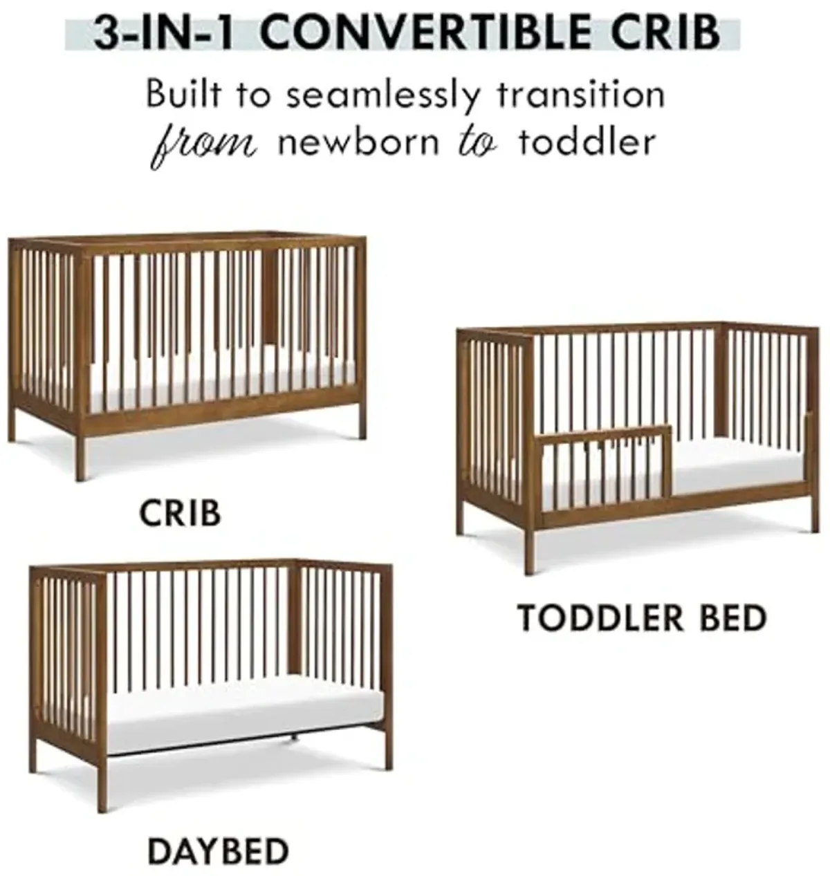 DaVinci, Birdie 3-in-1 Convertible Crib, Walnut, Easy Assemble, Greenguard Gold Certified