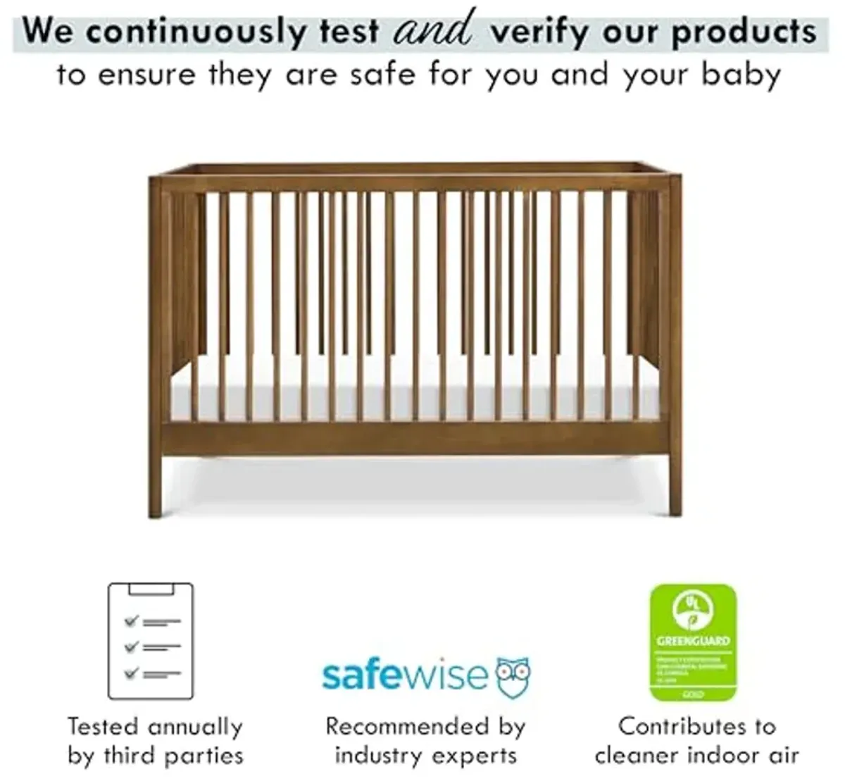 DaVinci, Birdie 3-in-1 Convertible Crib, Walnut, Easy Assemble, Greenguard Gold Certified