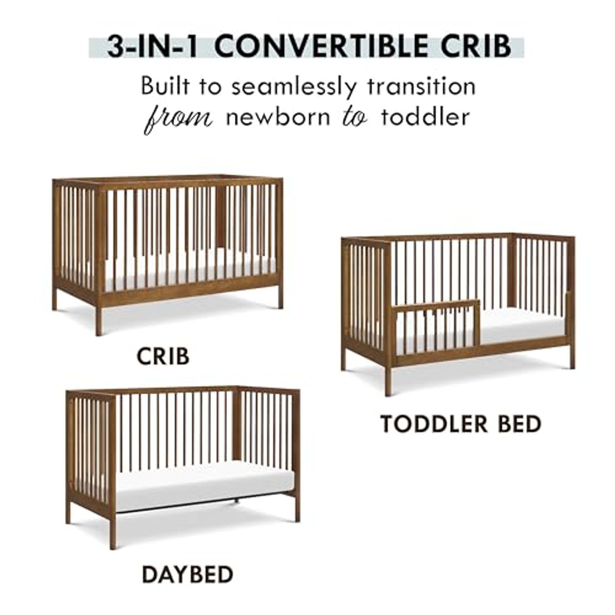 DaVinci, Birdie 3-in-1 Convertible Crib, Walnut, Easy Assemble, Greenguard Gold Certified