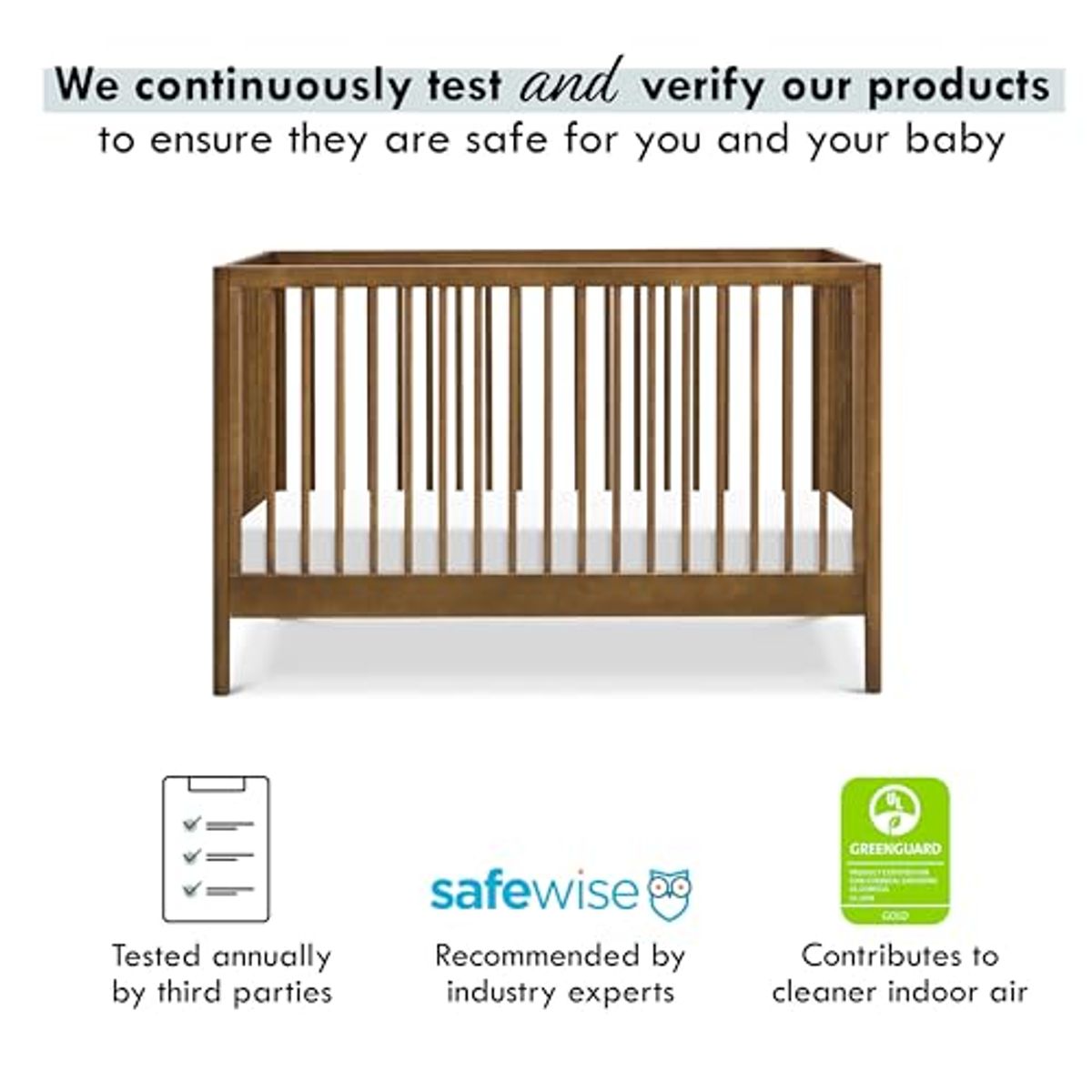 DaVinci, Birdie 3-in-1 Convertible Crib, Walnut, Easy Assemble, Greenguard Gold Certified