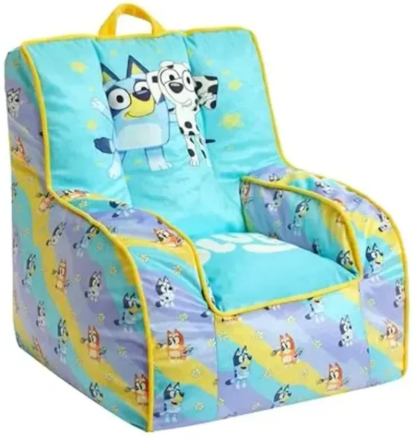 Idea Nuova Bluey & Chloe Kids Micromink Bean Bag Sofa Chair,Soft Padded Toddler Seat with Piping & Carry Handle,Cozy Lounge Chair for Ages 3+,Blue
