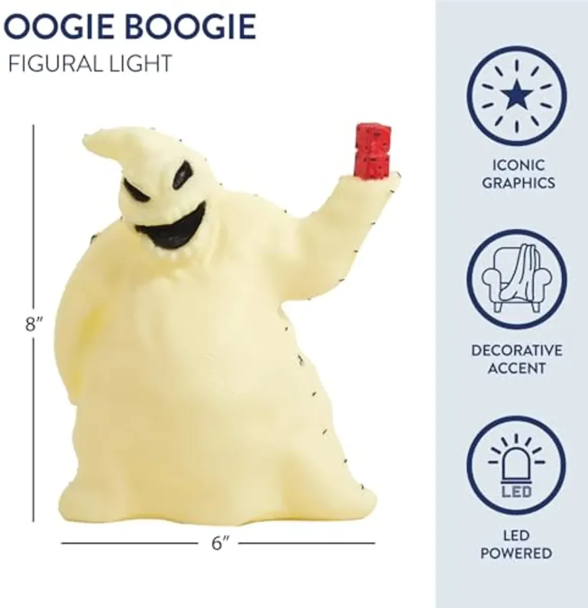 Idea Nuova Disney Nightmare Before Christmas Oogie Boogie Figural LED Novelty Table Top Mood Light, *H x 6" W