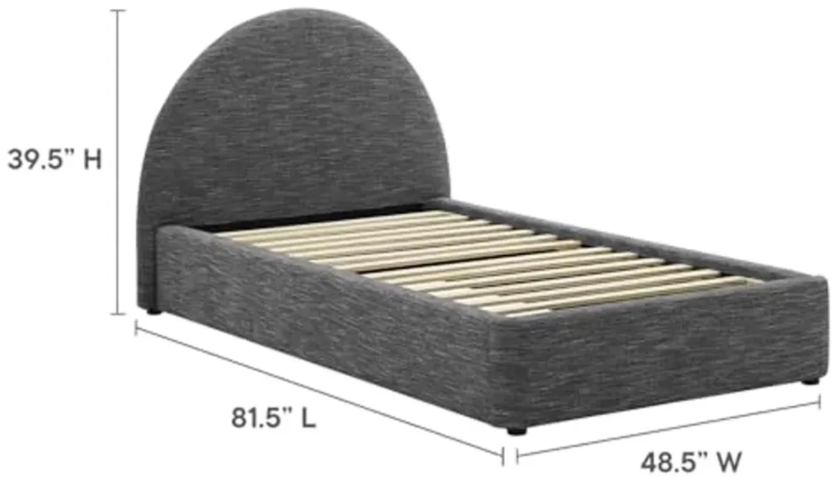 Modway Resort Twin Size Platform Bed with Arch Shaped Round Headboard in Heathered Weave Slate, Woven Heathered Fabric Upholstery, Soft Cloud Bed Frame, No Box Spring Needed, Strong Wood Slats