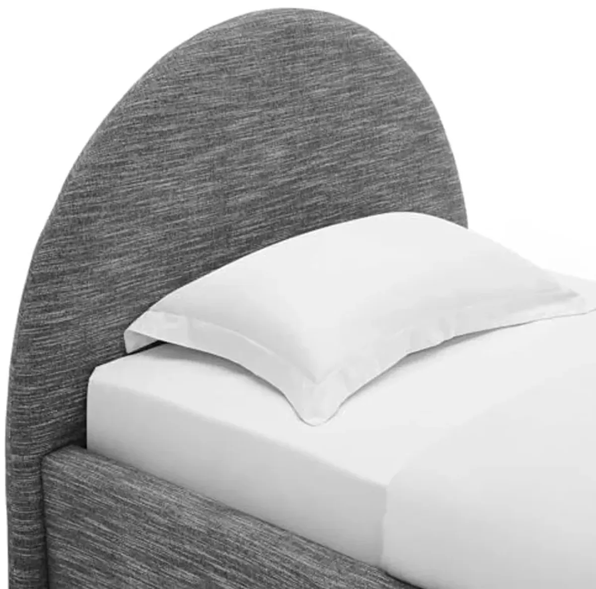 Modway Resort Twin Size Platform Bed with Arch Shaped Round Headboard in Heathered Weave Slate, Woven Heathered Fabric Upholstery, Soft Cloud Bed Frame, No Box Spring Needed, Strong Wood Slats