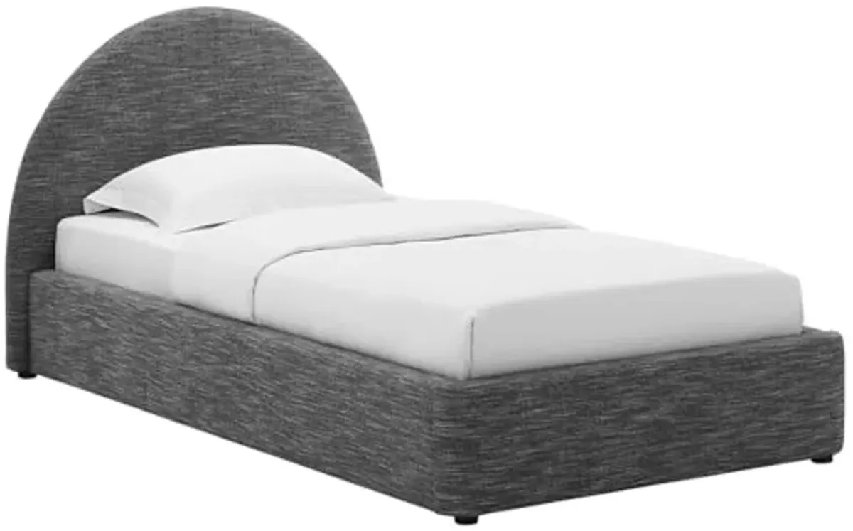 Modway Resort Twin Size Platform Bed with Arch Shaped Round Headboard in Heathered Weave Slate, Woven Heathered Fabric Upholstery, Soft Cloud Bed Frame, No Box Spring Needed, Strong Wood Slats