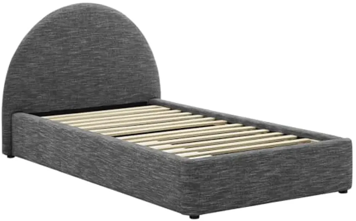 Modway Resort Twin Size Platform Bed with Arch Shaped Round Headboard in Heathered Weave Slate, Woven Heathered Fabric Upholstery, Soft Cloud Bed Frame, No Box Spring Needed, Strong Wood Slats