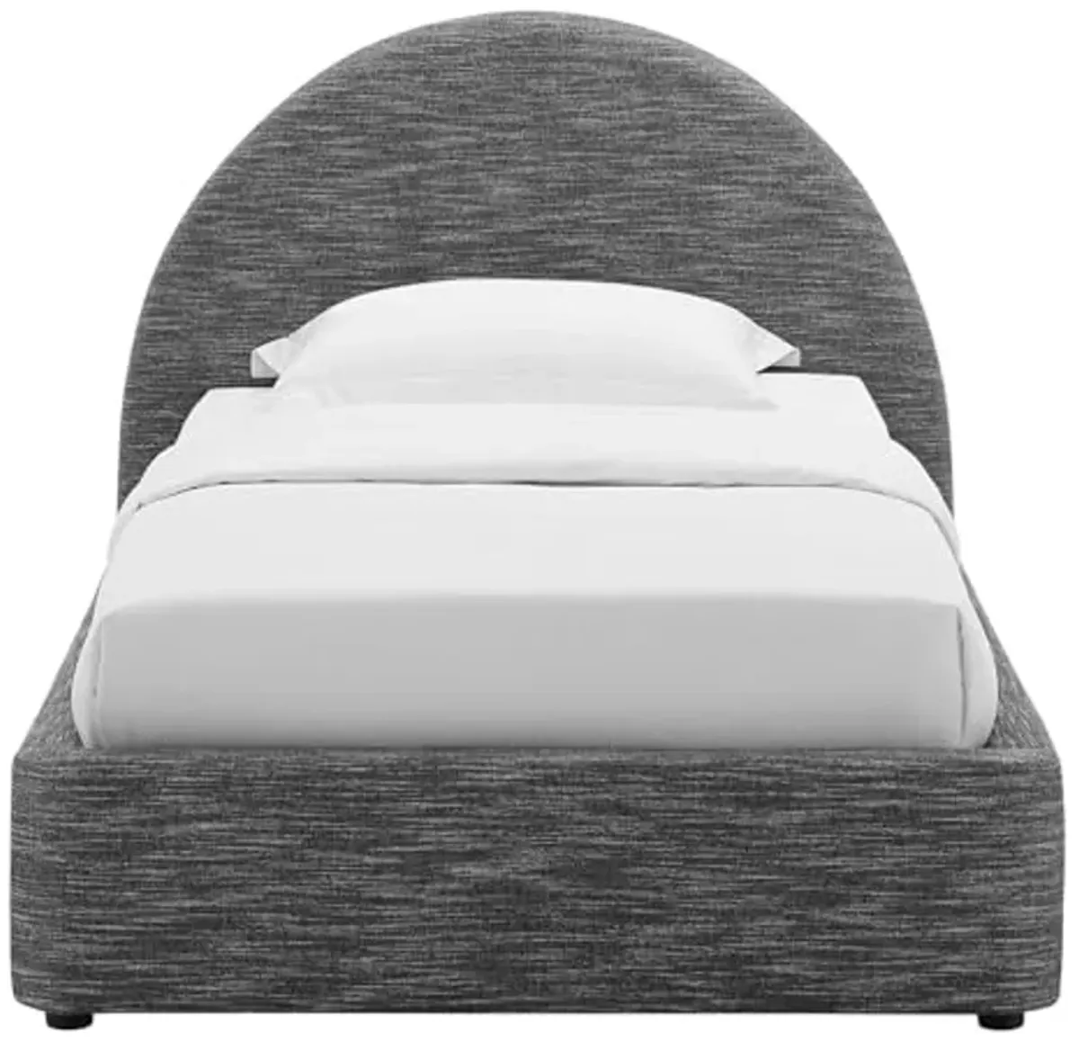 Modway Resort Twin Size Platform Bed with Arch Shaped Round Headboard in Heathered Weave Slate, Woven Heathered Fabric Upholstery, Soft Cloud Bed Frame, No Box Spring Needed, Strong Wood Slats