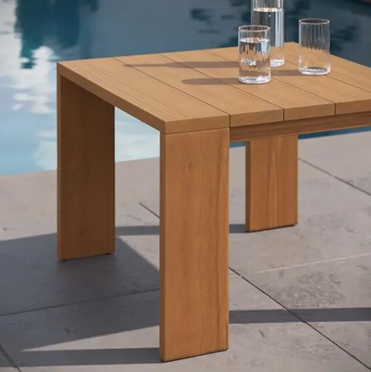 Modway Tahoe Acacia Wood Outdoor Patio Side Table in Natural - Ideal as Perfect Porch Furniture or Square Accent Table