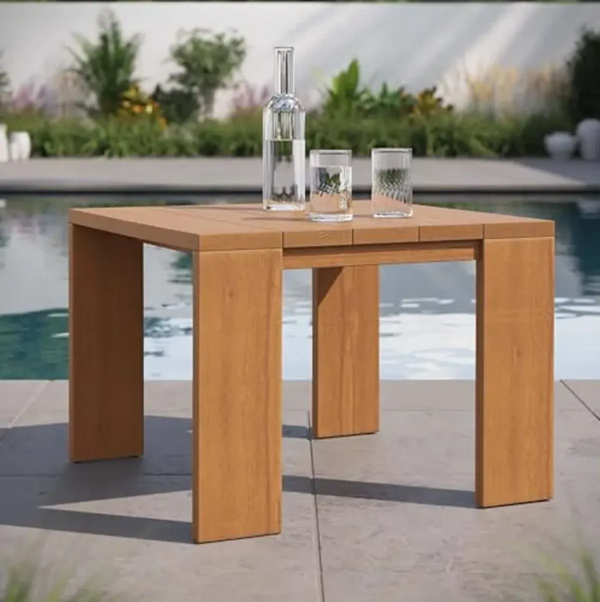 Modway Tahoe Acacia Wood Outdoor Patio Side Table in Natural - Ideal as Perfect Porch Furniture or Square Accent Table