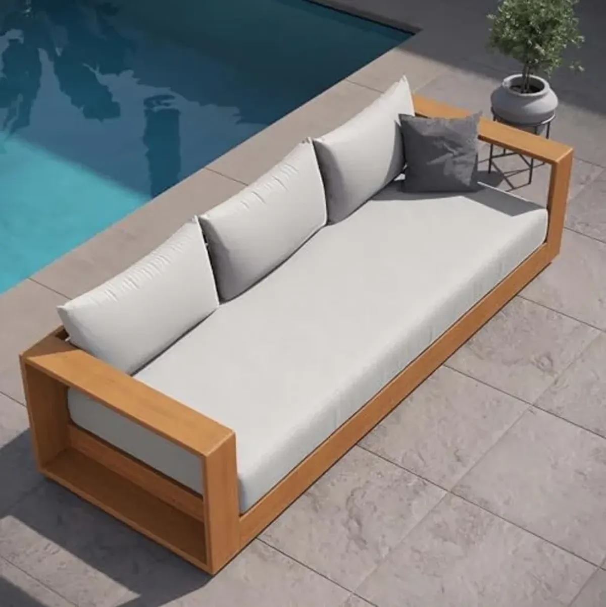 Modway Tahoe Acacia Wood Outdoor Patio Sofa in Natural Light Gray with Weather-Resistant Cushions - Ideal as a Porch Couch or Sunroom Sofa