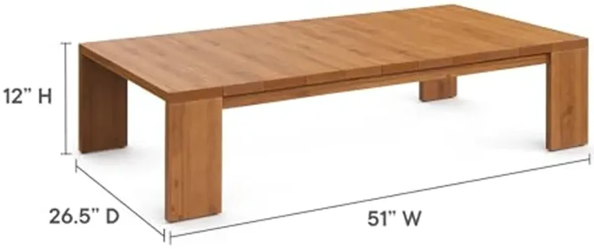 Modway Tahoe Acacia Wood Rectangular Outdoor Patio Coffee Table in Natural - Ideal as Garden Coffee Table or Porch Table