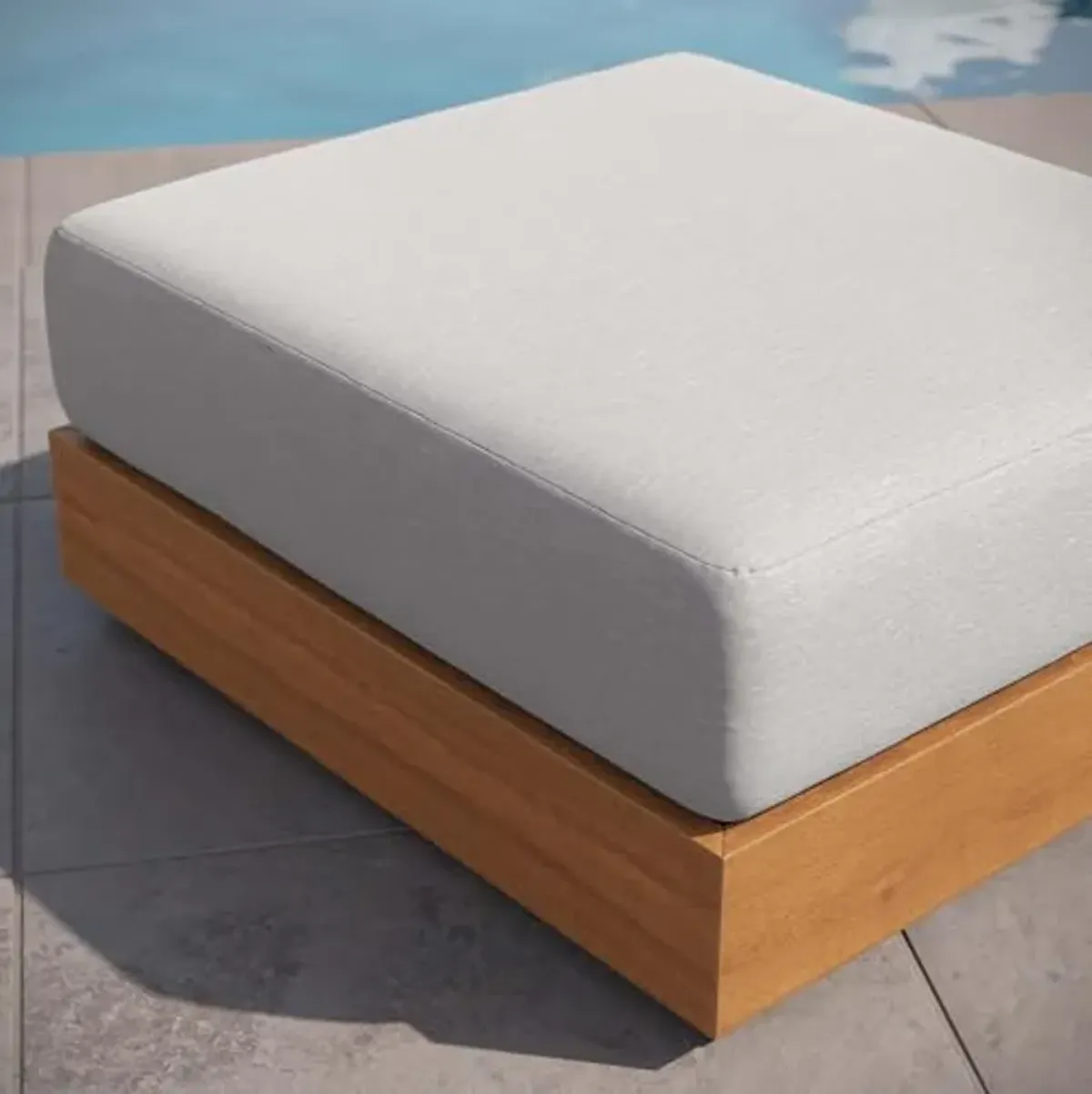 Modway Tahoe Acacia Wood Outdoor Ottoman in Natural Light Gray with Weather-Resistant Cushion - Ideal as Outdoor Footstool or Sunroom Furniture Accessory