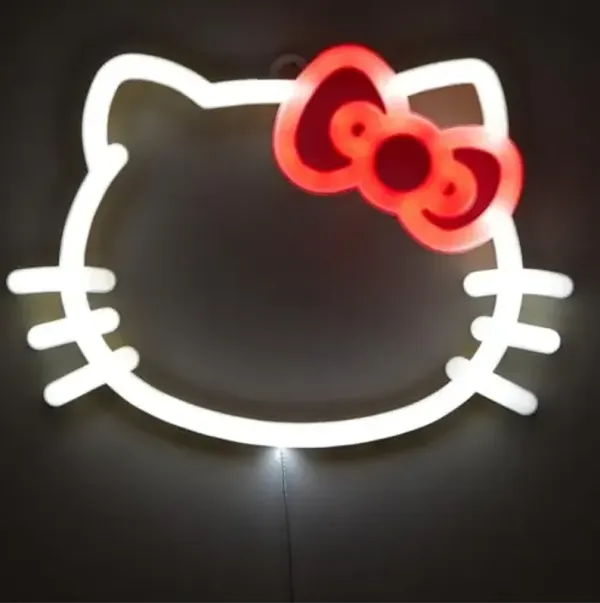 Hello Kitty LED Neon Wall Light,Figural Light-Up Wall Hanging Décor,Battery Operated,10" W x 7" H,Cute Night Light for Kids Bedrooms