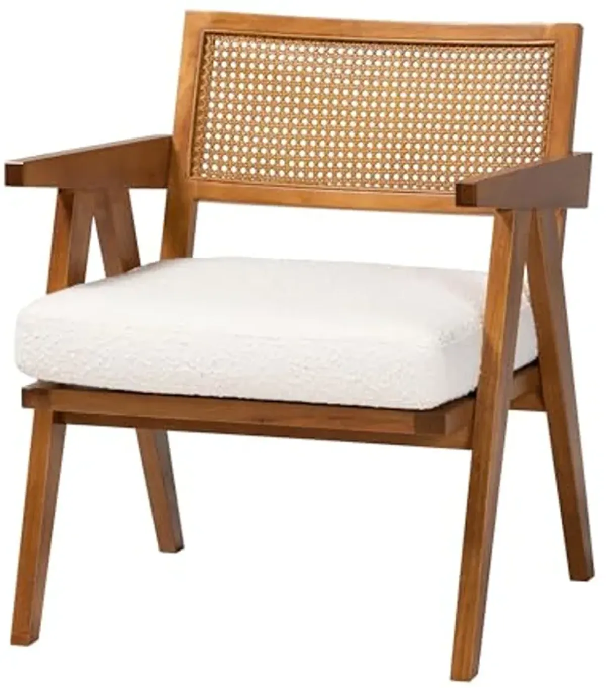 Baxton Studio Jetsam Japandi Cream Boucle Fabric and Walnut Brown Finished Wood Arm Chair