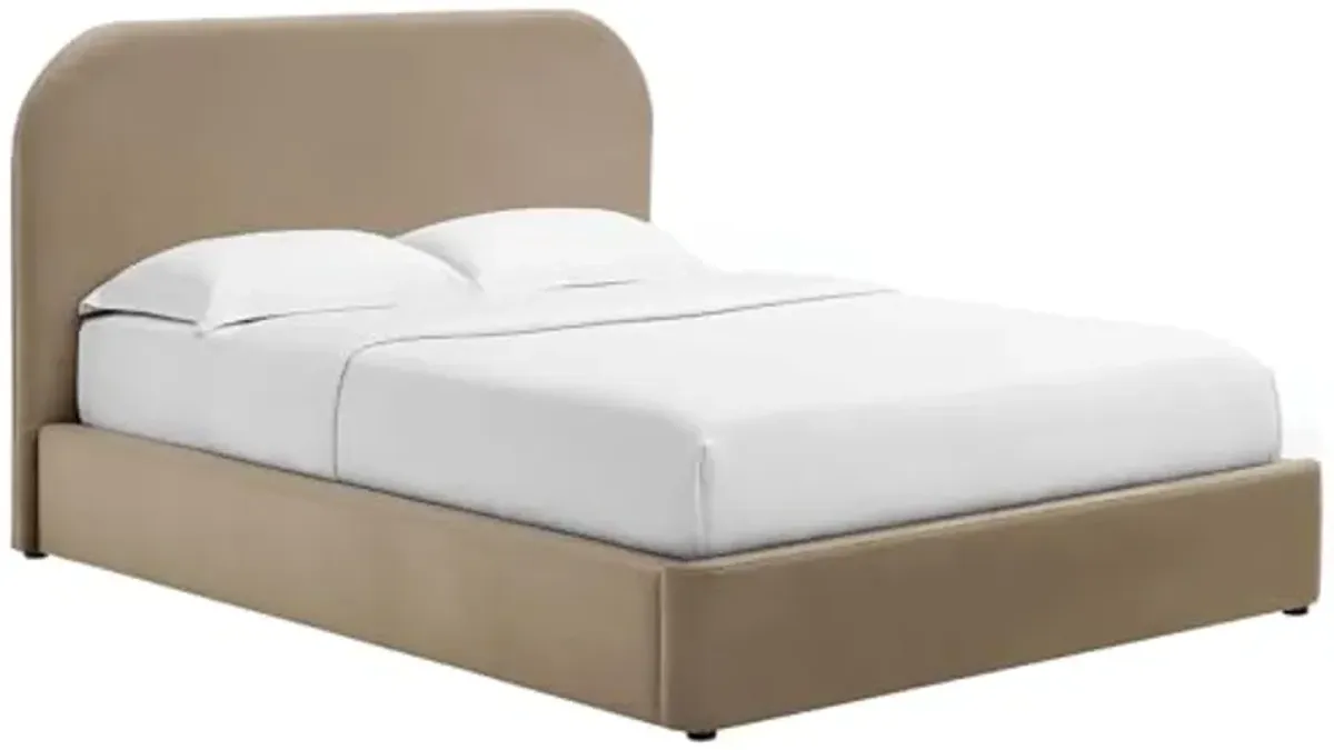 Modway Keynote Modern King Size Bed Frame with Curve Shaped Headboard in Taupe, Upholstered Performance Velvet King Platform Bed, Soft Cloud Bed Frame, No Box Spring Needed