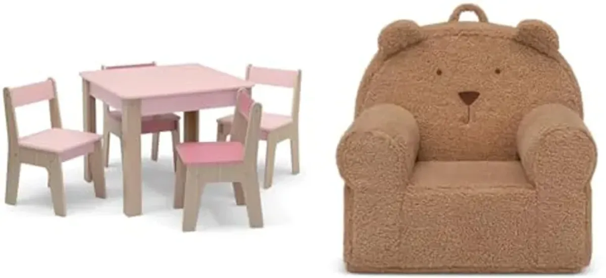 Gap GapKids Table and 4 Chair Set - Greenguard Gold Certified, Blush/Natural & Gap babyGap Sherpa Bear Chair - Greenguard Gold Certified, Tan